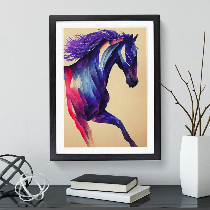 XV1022-1597X Colourful Horse No.3 Abstract - Single Picture Frame Print, Black, 64cm H x 46cm W