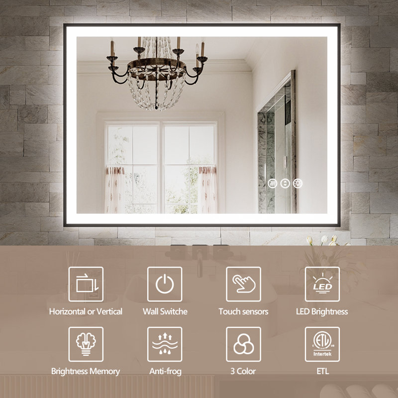 Frameless LED Bathroom Mirror,Smart Mirror, Horizontal, 28" x 58", Rectangle