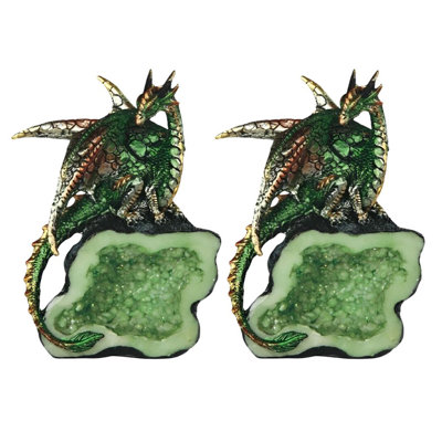 «2-PC Set» ICE ARMOUR H 5,5 po dragon vert sur faux cristal vert Figurine Figurine ornement de décoration maison / chambre et idées de cadeaux parfaits pour le réchauffement de la maison, les fêtes et les anniversaires