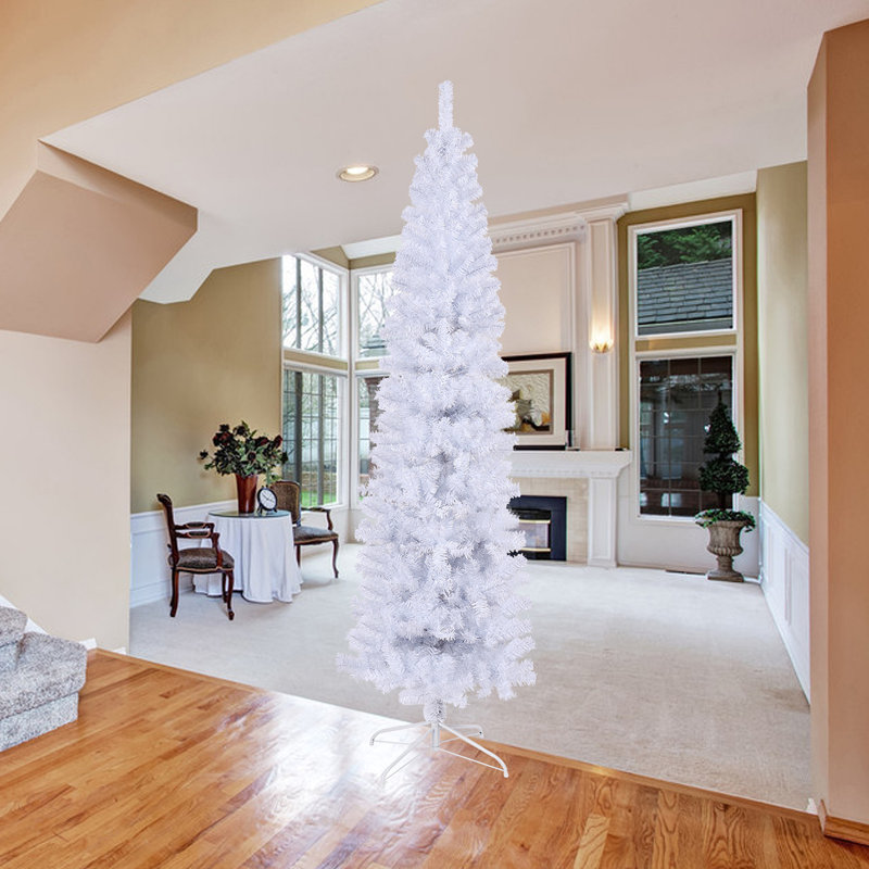 Arbre de Noël artificiel blanc 7,5 pi avec base en métal pliable, H 7 pi 5 po, Blanc, Non