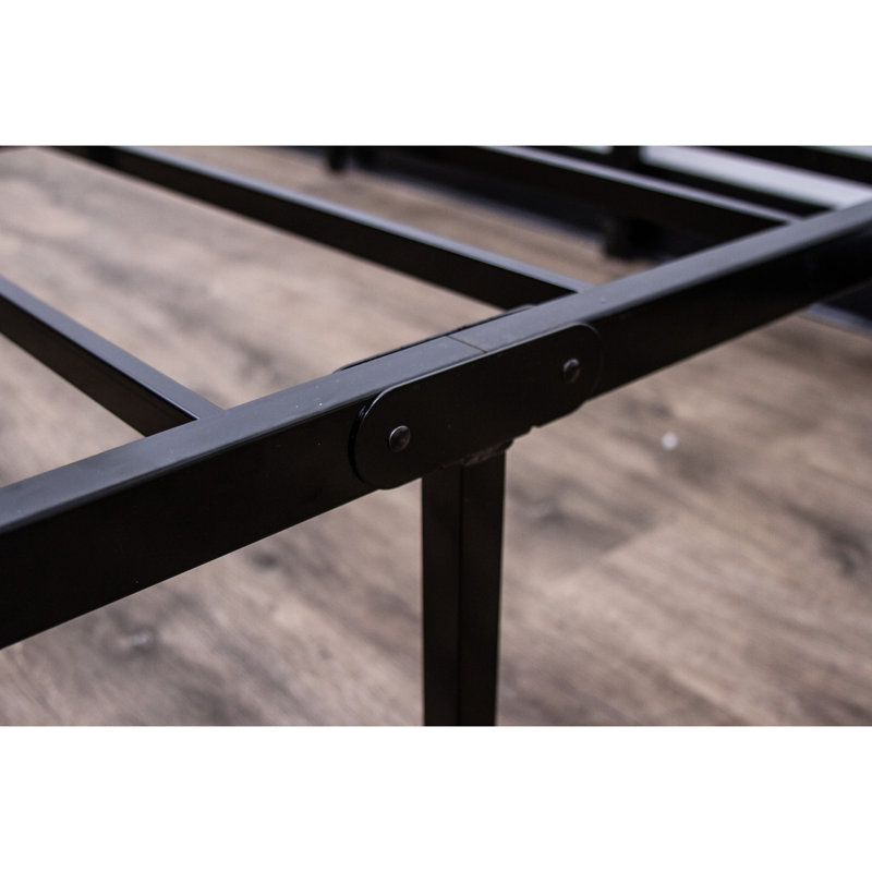 Black Steel Modern Queen Platform Foundation, Heavy - Duty Construction, Holds 2000 Pounds, Storage Option Size And , Clean Lines, Under Bed
