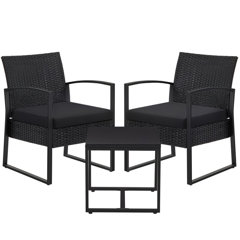 Geoffe Rattan 2 Seater Conversation Set, Black