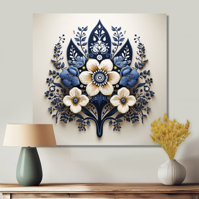 Blooming White Flowers Persian Blue Ornamental - Modern Floral Wall Art Decor