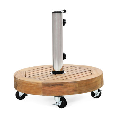Base de parasol lourd avec bois, tube en acier inoxydable et béton, compatible avec un poteau de 1,57 / 1,77 pouce, support de 30 lb, tube, 17,67 po x 16,87 po