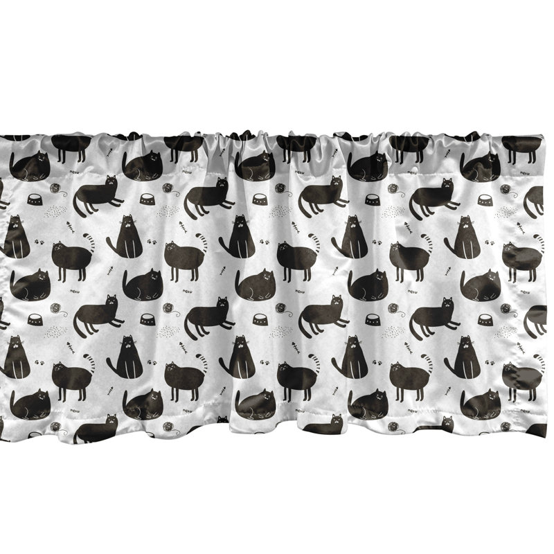 Dark Brown and White Cat Pattern Satin Valance Set