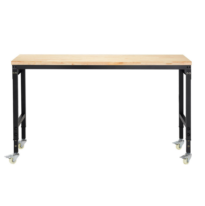 60" Adjustable Height Mobile Workbench with Lockable Wheels, Power Outlet & Pegboard, Heavy-Duty Multi-Functional Workshop Table