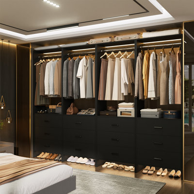 Traig 8ft Closet System with Wooden Drawers and Hanging Rods
