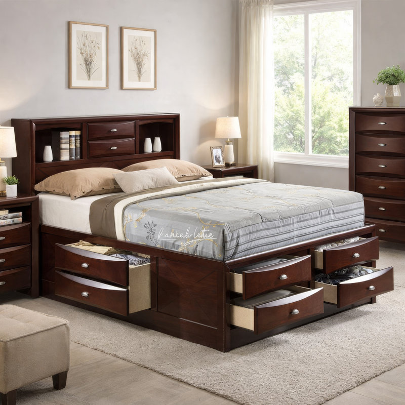 Gurtrude Bookcase Bed, Eastern King, Brown