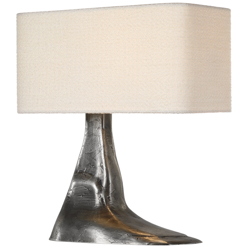 Anne-Marie Barton Terra-Forma 23" Left Table Lamp in Museum Pewter with Boucle Shade, Brass, Gray