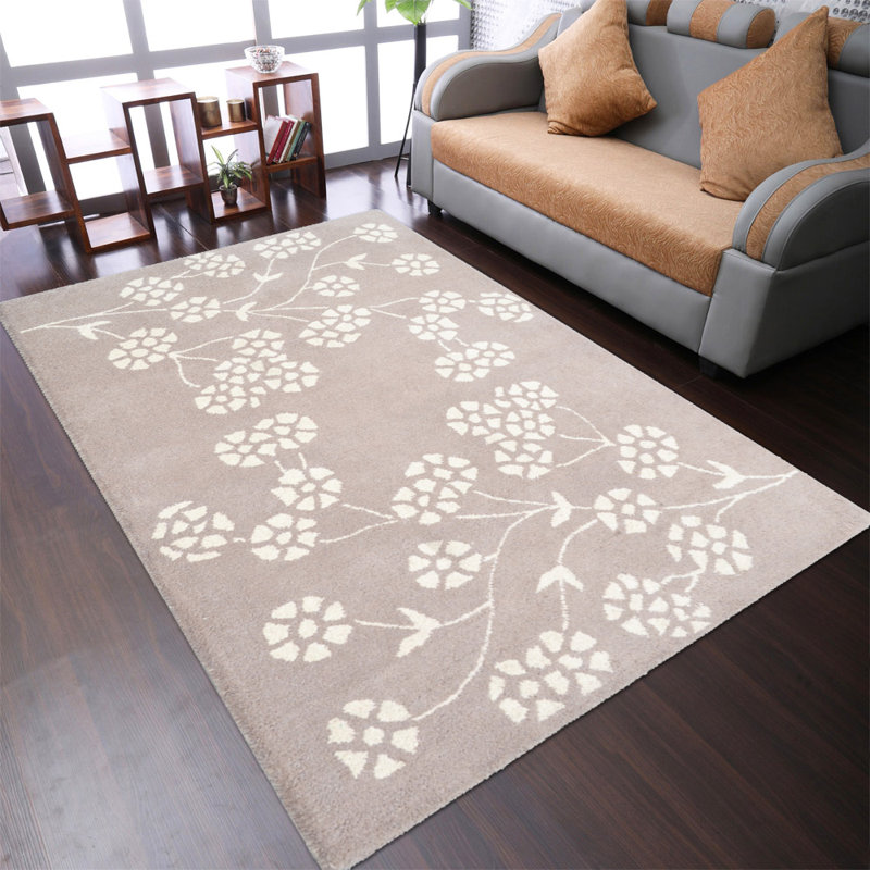 Tapis écologiques en laine touffetée à la main Kori - Rectangle, couleur blanc beige, motif floral moderne, tapis antidérapants faits à la main épais pour le salon, la chambre à coucher