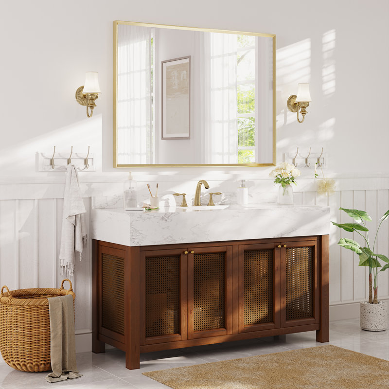 Bathroom Vanity Mirror with Tempered Glass and Aluminum Frame, Brushed Gold, 36" x 48"