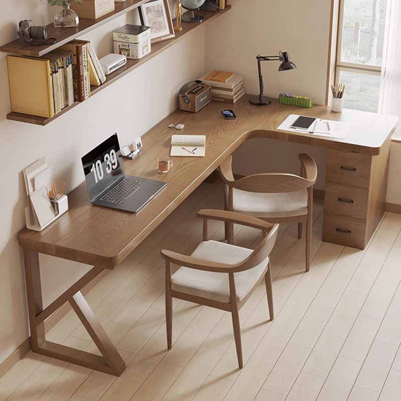 Bureaux rectangulaires en bois massif brun, Retour à droite, H 29,53 po x l 86,61 po x P 55,12 po