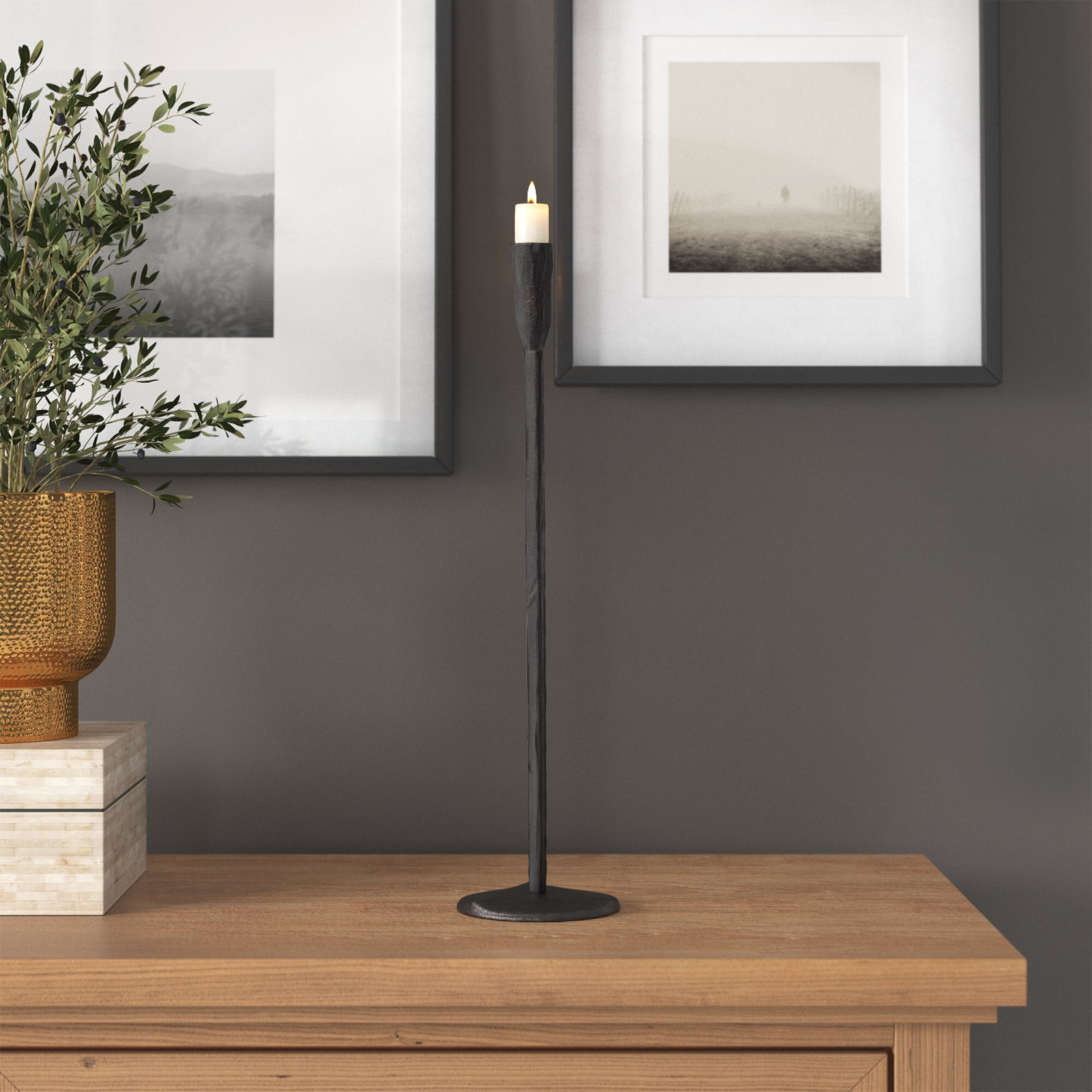 Diaz Metal Candlestick Holder, Black, 20" H x 5" W x 5" D