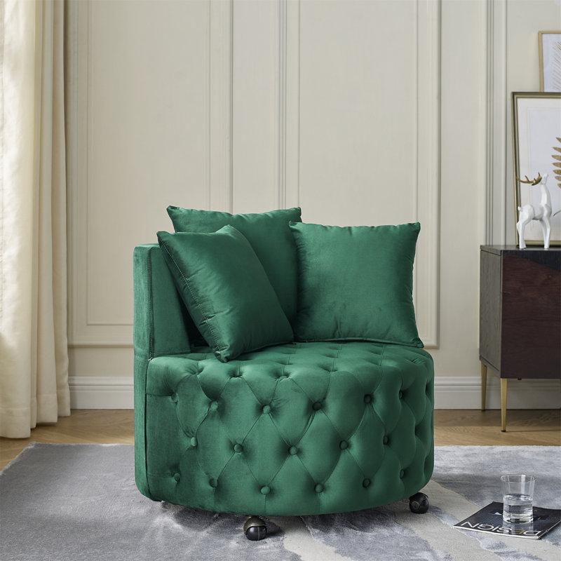 Fauteuil pivotant en velours capitonné pour le salon