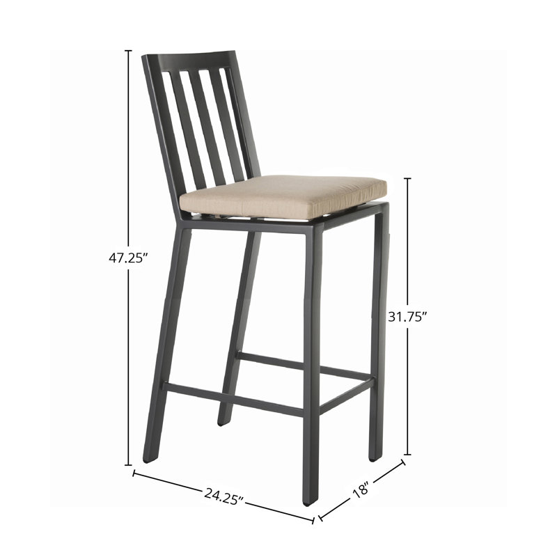 Aris Outdoor Bar Stool, Graphite, Flagship Stone Sunbrella®, 31.75"