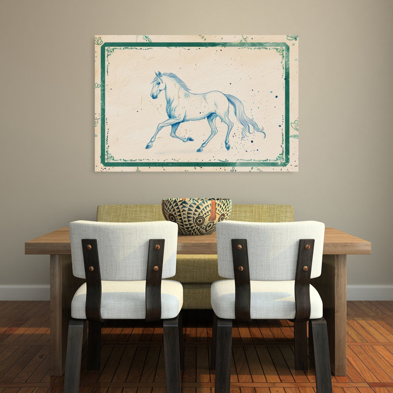 Elegant Blue Horse Sketch Classic Elegant Rustic Horse Wall Art Print 1 Piece Wrapped Canvas Wall Art, 81.28cm H x 121.92cm W