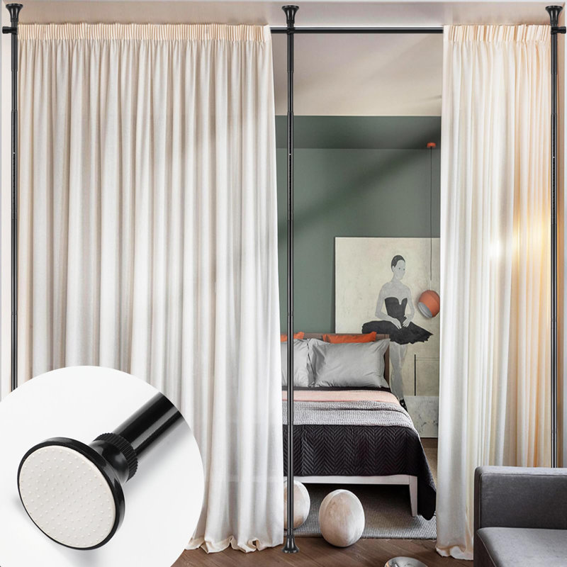 Satin Adjustable Curtain Pole Set, Black