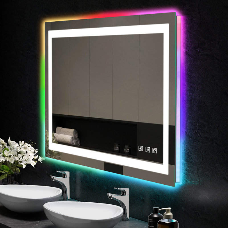 Gaulrapp Anti-Fog RGB Backlit & LED Frontlit Bathroom / Vanity Mirror with Tempered Glass & ETL, 48" x 28"