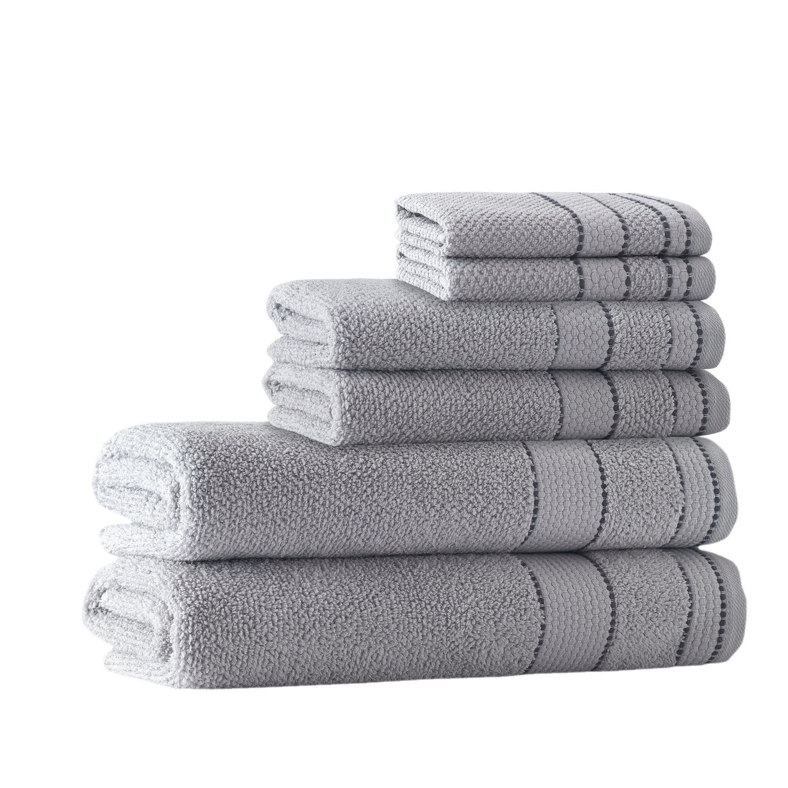 Kahmel 6 Piece Turkish Cotton Towel Set, Silver