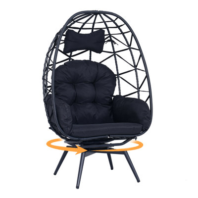 Fauteuil surdimensionné en rotin sur 360 ° pour adulte, grand fauteuil d'extérieur en osier avec coussins rembourrés, capacité de poids de 500 lb, rotin naturel avec coussin