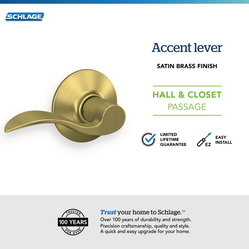 Accent Lever Hall and Closet Lock, Satin Brass