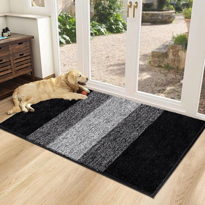 Paillasson intérieur tapis d'entrée noir 32 x 48 pouces antidérapant, tapis d'entrée antidérapant, tapis d'entrée doux et lavable