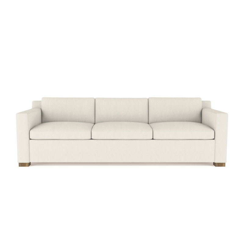 Mercer Track-Arm Sofa, 33.5" H x 108" W x 44" D, Box Weave Linen Alabaster, Weathered