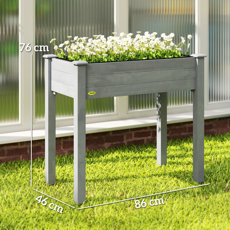 Outsunny Wooden Raised Bed for Garden, 86L x 46W x 76Hcm, Dark Grey