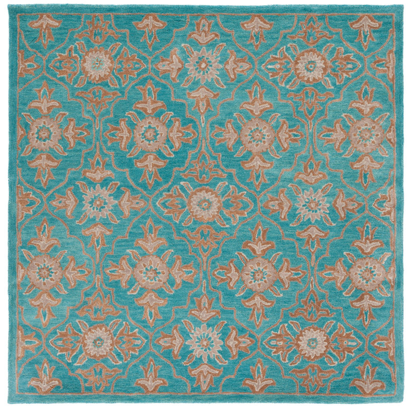Tapis vert / beige / taupe en laine touffeté à la main Cranmore Flora, Carré 6 pi