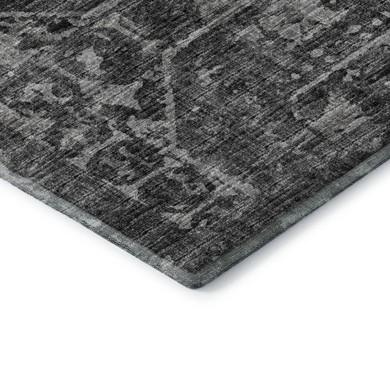 Premium Machine Washable Kelsa AMF41 Black Rug, Rectangle 3' x 5'