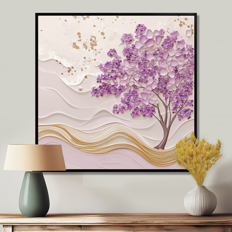 Arbre mauve jacaranda printanier mauve, Impression dans un cadre flottant sans passe-parto, H 30 po x l 30 po, Noir