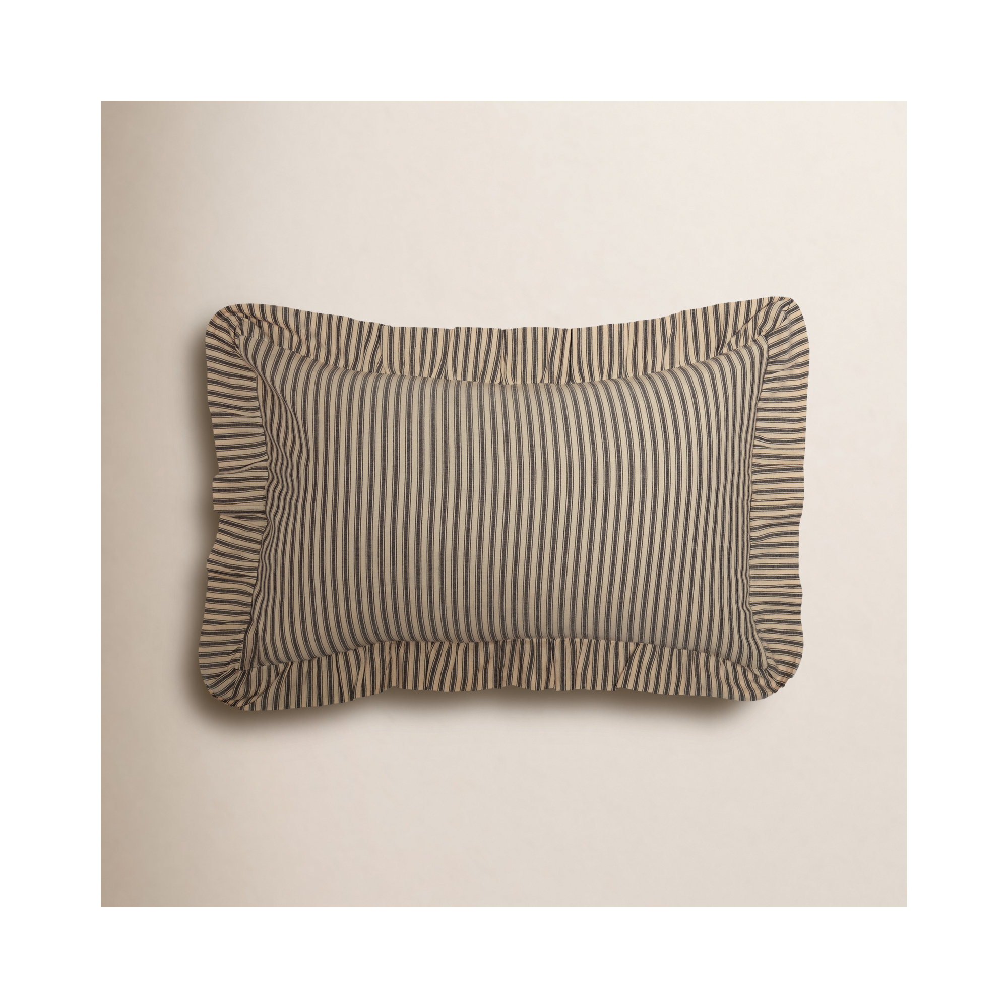 Ruffled Cotton Lumbar Throw Pillow, Polyester/Polyfill, Dark Crème/Coal Black