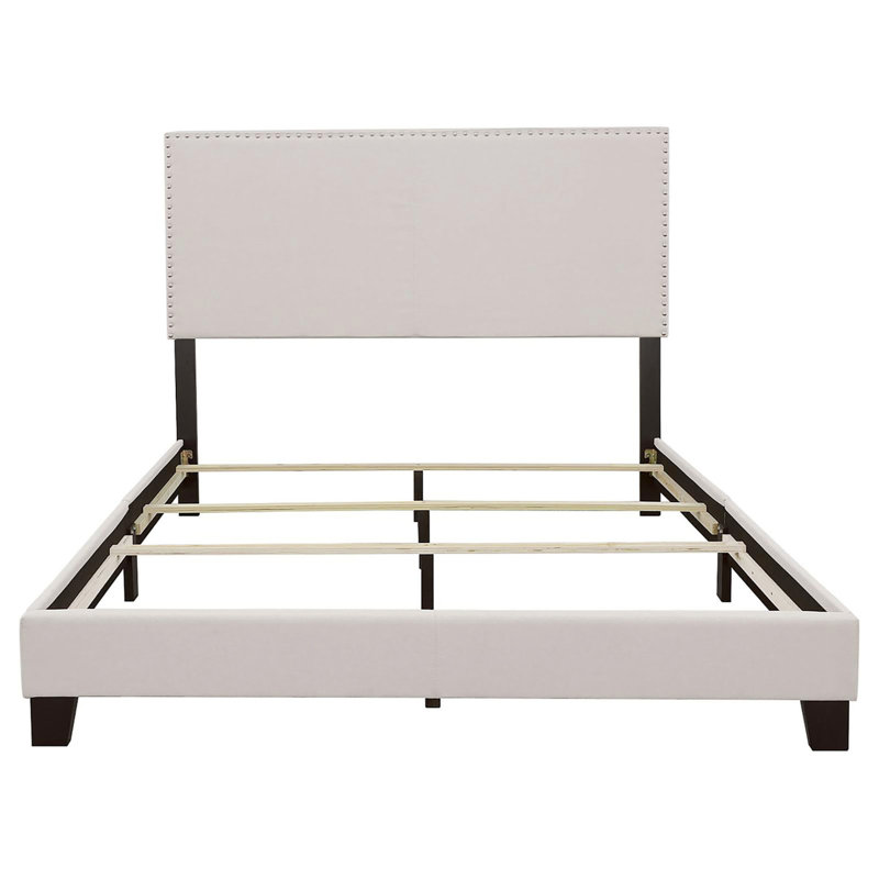 Lit double - Pieds en bois massif et garnitures cloutées pour utilisation avec garniture moderne, Lit double, Ivoire ivoire