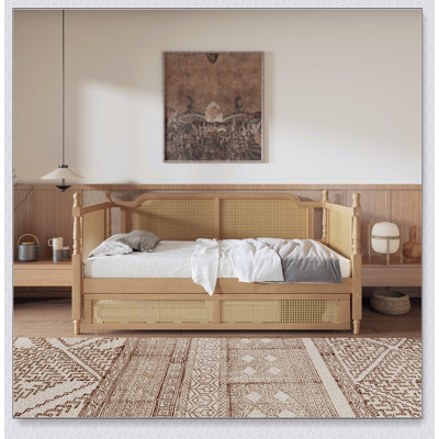 Lit de jour en rotin de style traditionnel avec lit gigogne pour un espace limité, chambre d'amis