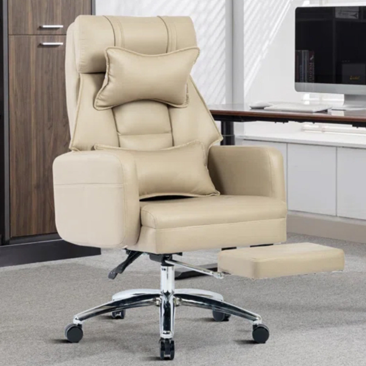 Inbox Zero Modern Minimalist Faux Technology Leather Upholstered Office ...