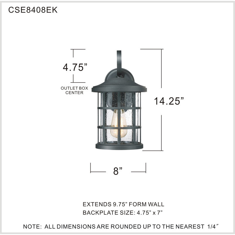 Lanterne murale d'extérieur en verre Auted Autry, Noir terre, H 14,25 po x l 8 po x P 9,75 po