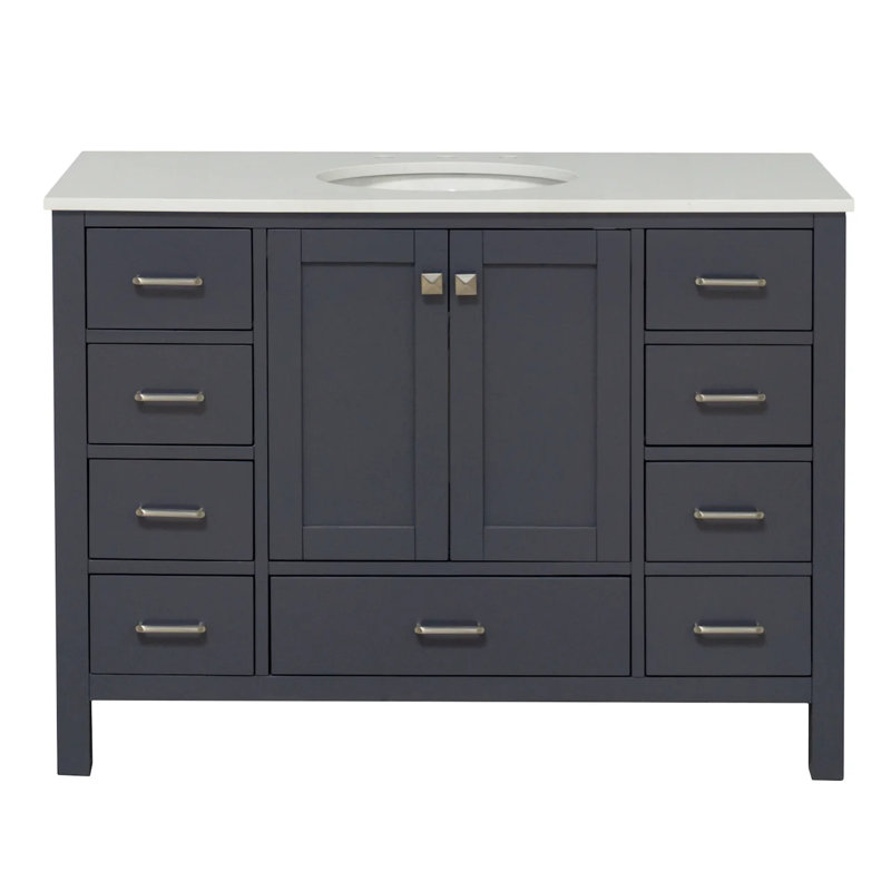 Ensemble de meuble-lavabo simple 48 po Claudett, Gris marine, Blanc d'ingénierie