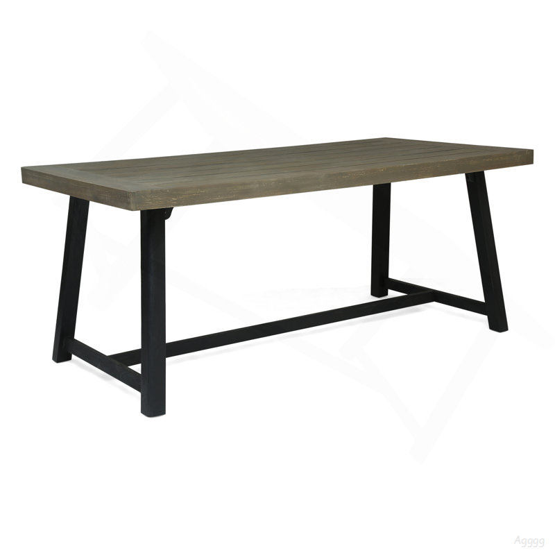 Table de salle à manger d'extérieur en bois d'acacia, finition gris sablé et noir