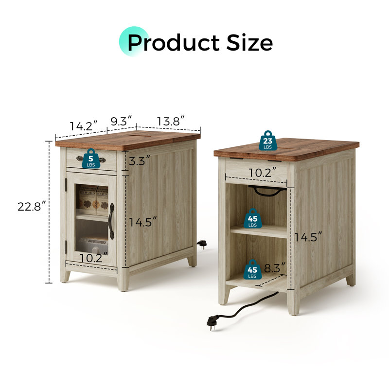 Soren End Table with Storage and Charging Station, Brown Top/Beige Base