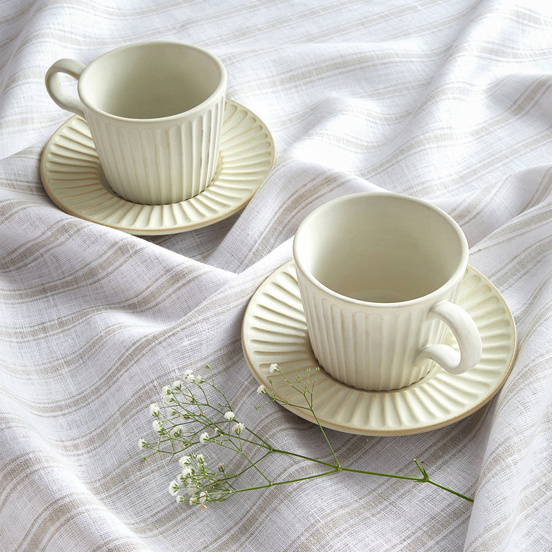 Capri Ticking Stripe - 100% Pure Linen Table Throw, Natural and White