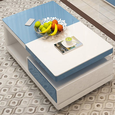 Table basse avec tiroirs et tablette de rangement ouverte