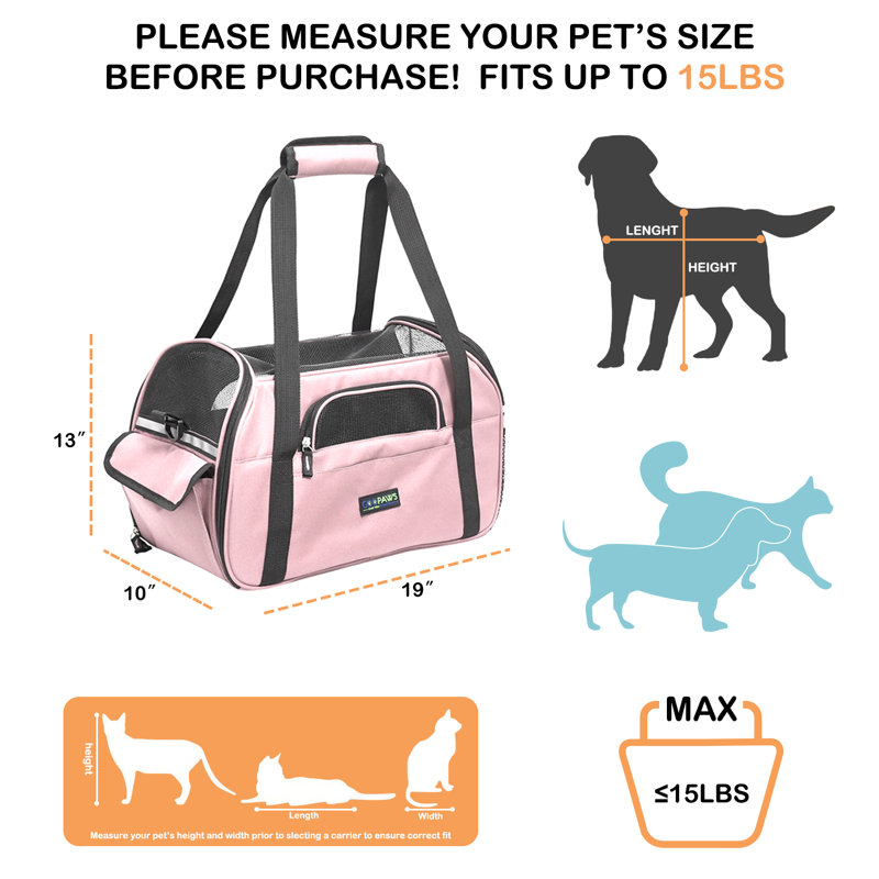 Support pour animal pliable à côtés souples pour petits chiens, chats et chiots, Rose, H 13 po x l 10 po x P 19 po