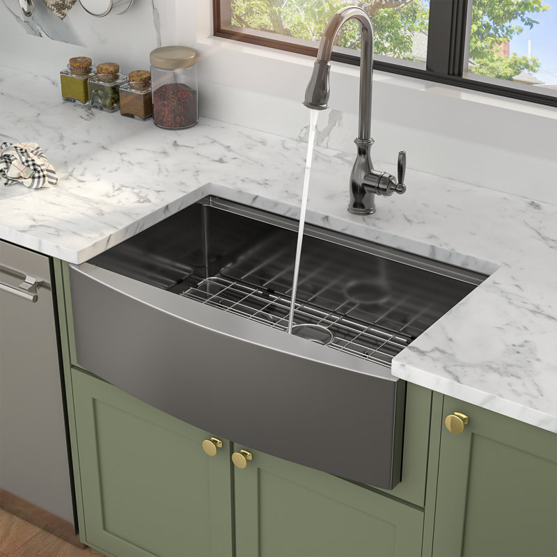 Évier de cuisine à cuve simple en acier inoxydable Farmhouse, H 10 po x l 33 po x P 22 po, Bronze industriel-noir
