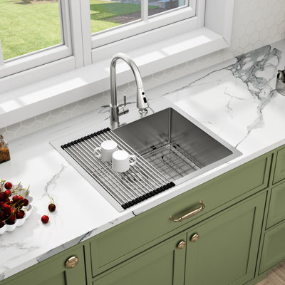 25" Drop-In 16 Gauge Kitchen Bar Sink Single Bowl Stainless Steel Kitchen Sink with Pull Down Faucet