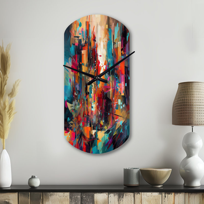 Exploring Abstracted Tranquility II - Geometric Cylinder Metal Wall Clock, Modern Asymmetrical Wall Clock Print, Large