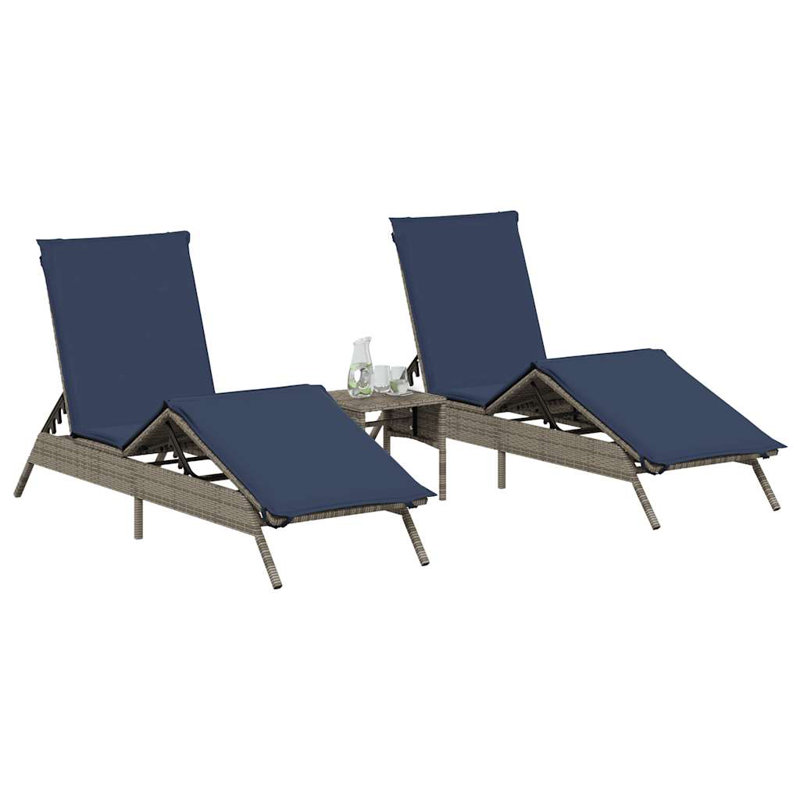  Chaise longue de patio en polyester et rotin gris taille standard, Gris clair, Marine