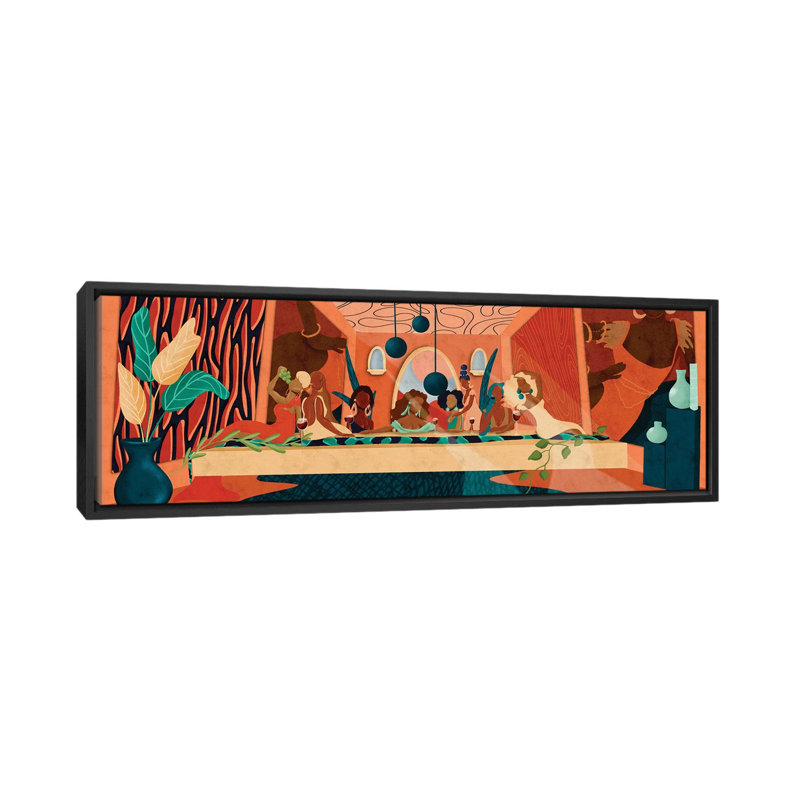 «Last Supper» - Impression panoramique, H 20 po x l 60 po x P 1,5 po, Toile avec cadre noir, Toile encadrée