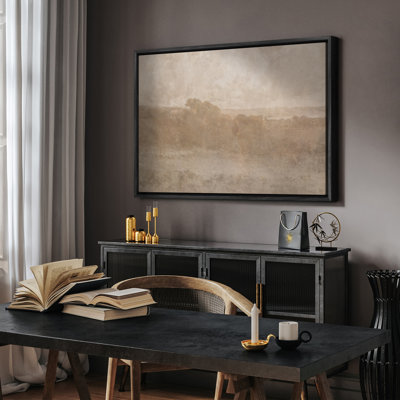 Soft Neutral Landscape with Distant Trees and Misty Horizon Framed Print Wall Art