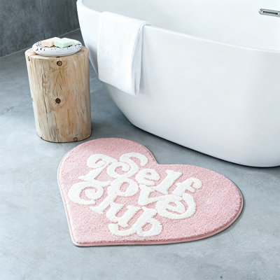 Heart Shaped Bath Mat, Non-Slip Groovy Accent Rug, (Light Pink)
