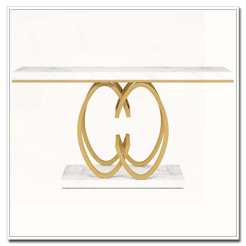 Modern Faux Marble Console Table with Gold Geometric Frame
